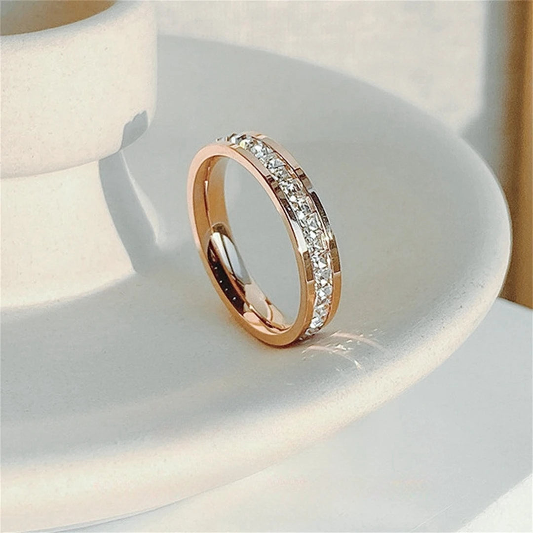 Luxury Rose Gold Double Rowed Square Zircon Stainless Steel Ring Women's Romantic Engagement Wedding Party Jewelry Women Gift