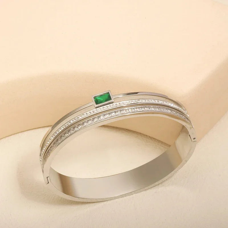 Stainless Steel Inlaid Zirconium Multi-Layer Bracelet For Women Three-Layer Green Zircon Versatile Fashion Bracelet Jewelry