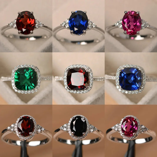 Hot Selling Silver plated Rings for Women Ruby Emerald Sapphire Jewelry Wedding Engagement Ring Wholesale