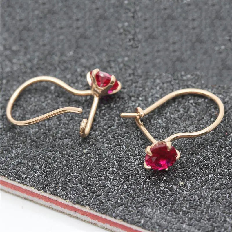 585 purple gold plated 14K rose gold inlaid ruby earrings for women sweet light luxury fashion jewelry to send girlfriend