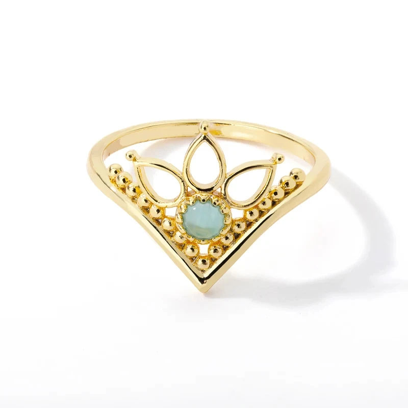 Stainless Steel Lotus Flower Ring for Women Gold Color Vintage Stone Opal Oval Flower Ring Fashion Aesthetic Jewelry Gift