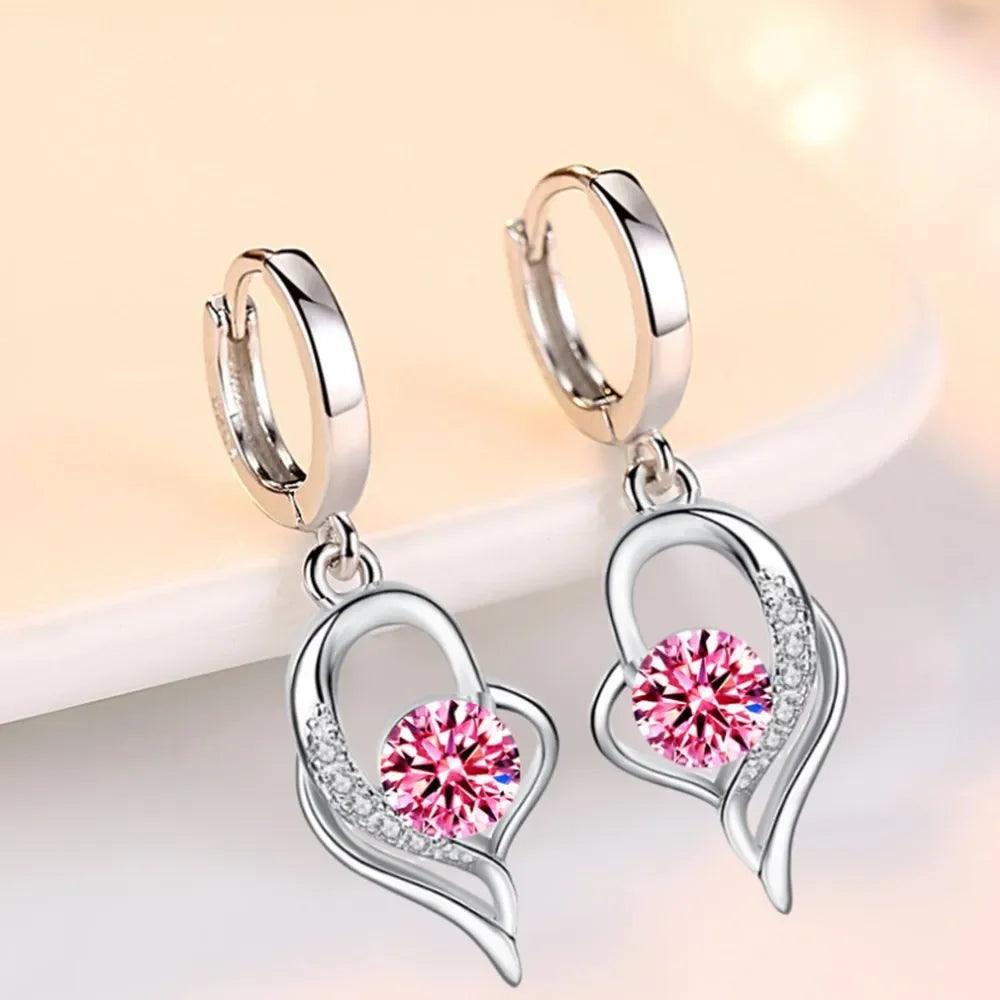 925 Sterling Silver New Woman Fashion Jewelry High Quality Blue Pink White Purple Crystal Zircon Hot Selling Earrings