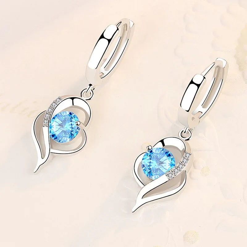 925 Sterling Silver New Woman Fashion Jewelry High Quality Blue Pink White Purple Crystal Zircon Hot Selling Earrings