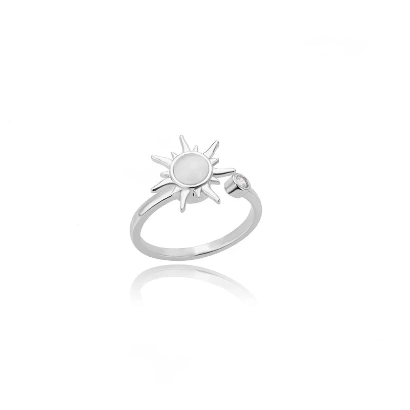 Stainless Steel Lotus Flower Ring for Women Gold Color Vintage Stone Opal Oval Flower Ring Fashion Aesthetic Jewelry Gift