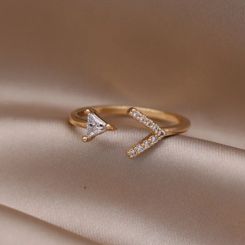 Korea's new fashion jewelry 14K gold plated simple double love crystal ring elegant women's daily opening ring accessories