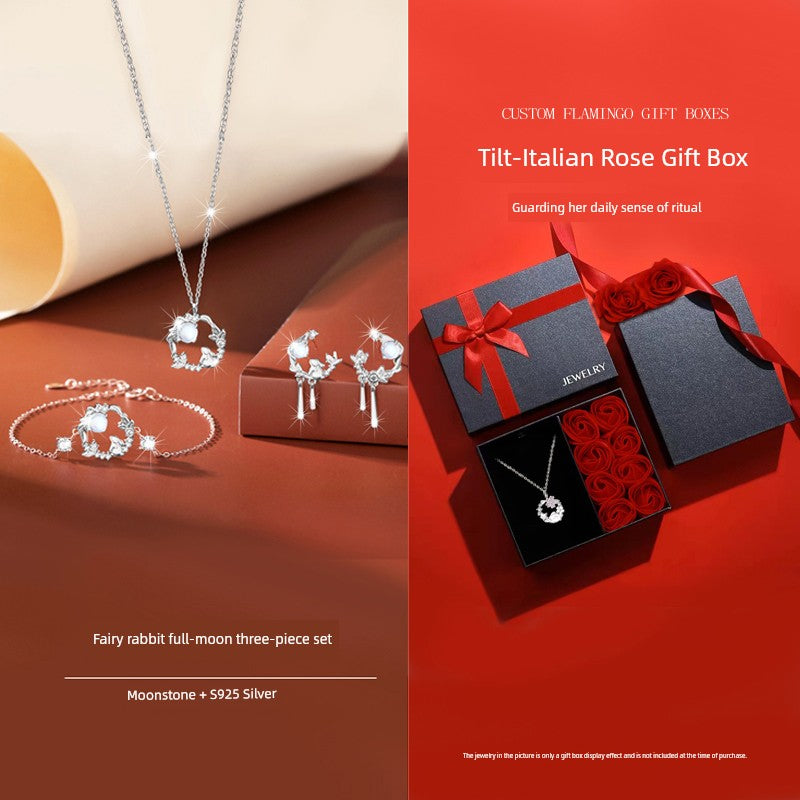 Original Cute Rabbit Girl Chinese Fad New Year Moonstone Earrings