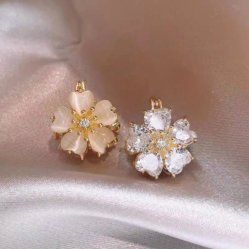 ZAKOL Korean Fashion Flower Earrings Shiny Leaf Zircon Imitation Pearl Drop Earring Bridal Wedding Jewelry