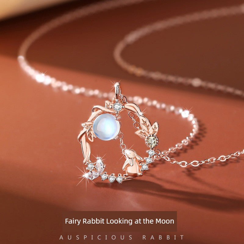 Original Cute Rabbit Girl Chinese Fad New Year Moonstone Earrings