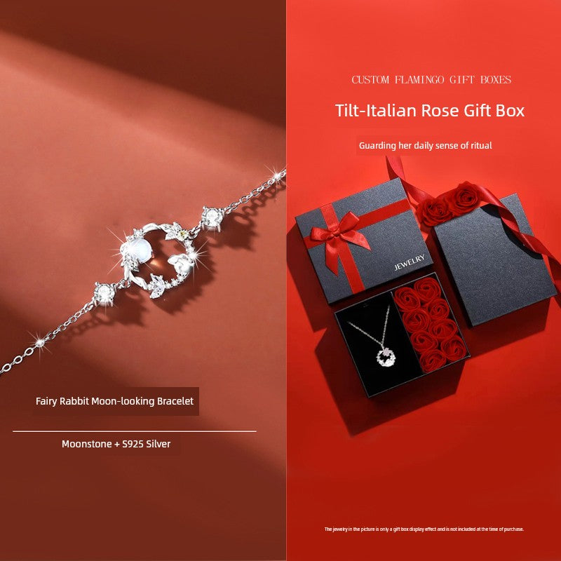 Original Cute Rabbit Girl Chinese Fad New Year Moonstone Earrings
