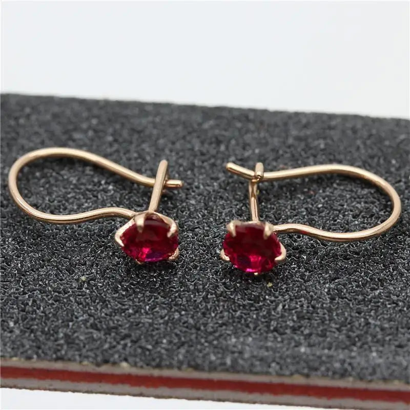 585 purple gold plated 14K rose gold inlaid ruby earrings for women sweet light luxury fashion jewelry to send girlfriend