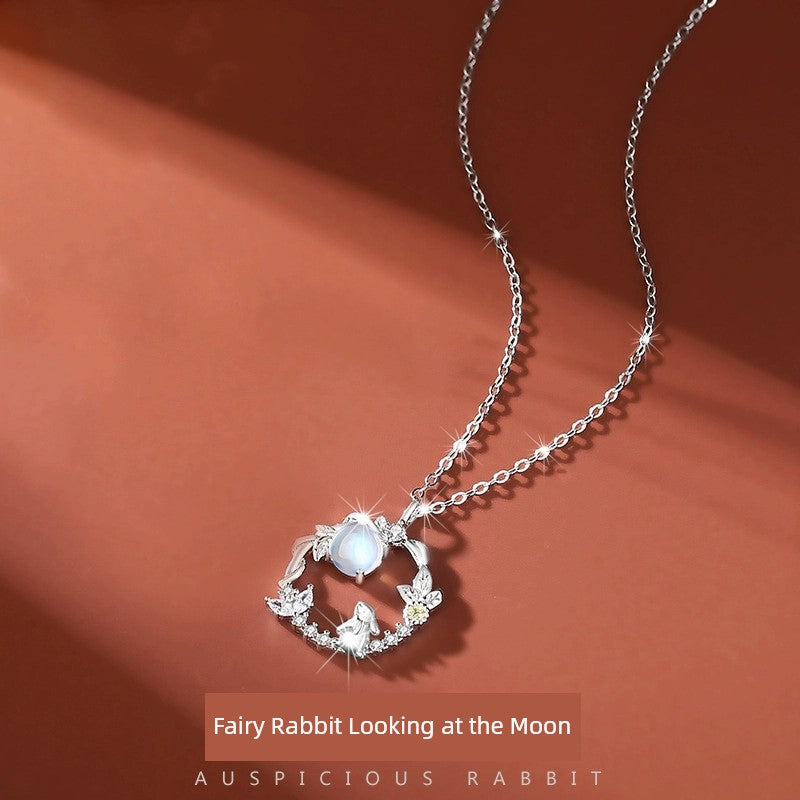 Original Cute Rabbit Girl Chinese Fad New Year Moonstone Earrings