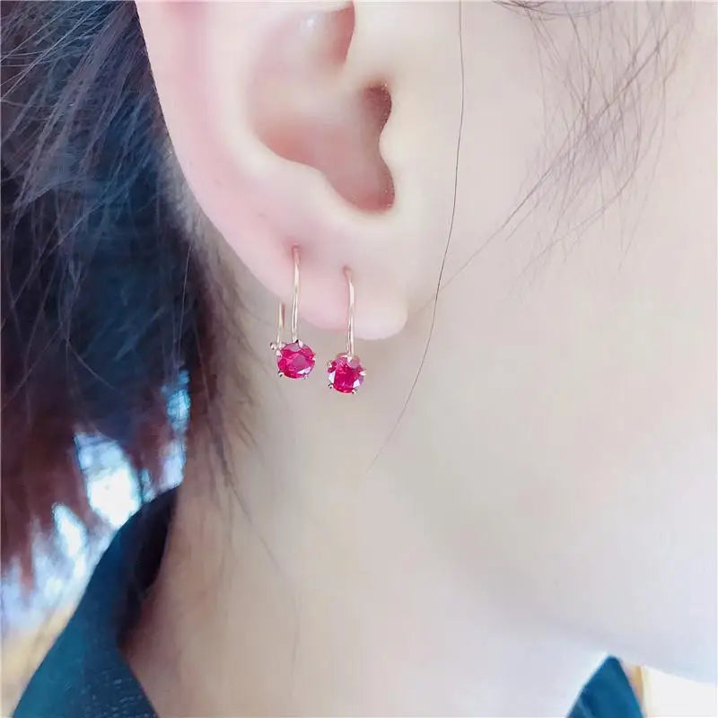 585 purple gold plated 14K rose gold inlaid ruby earrings for women sweet light luxury fashion jewelry to send girlfriend