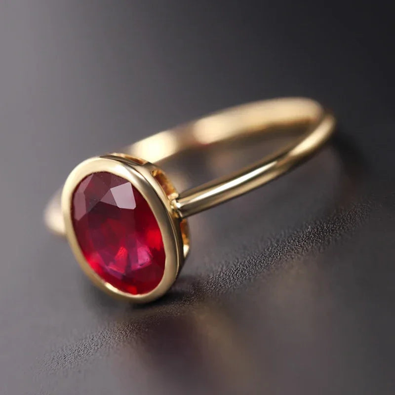 Classic Oval Ruby Rings For Women Elegant Light Luxury Simple Opening Adjustable Wedding Engagement Silver Jewelry Gift