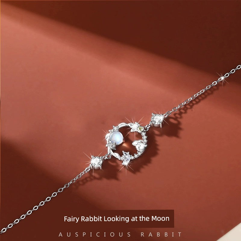 Original Cute Rabbit Girl Chinese Fad New Year Moonstone Earrings