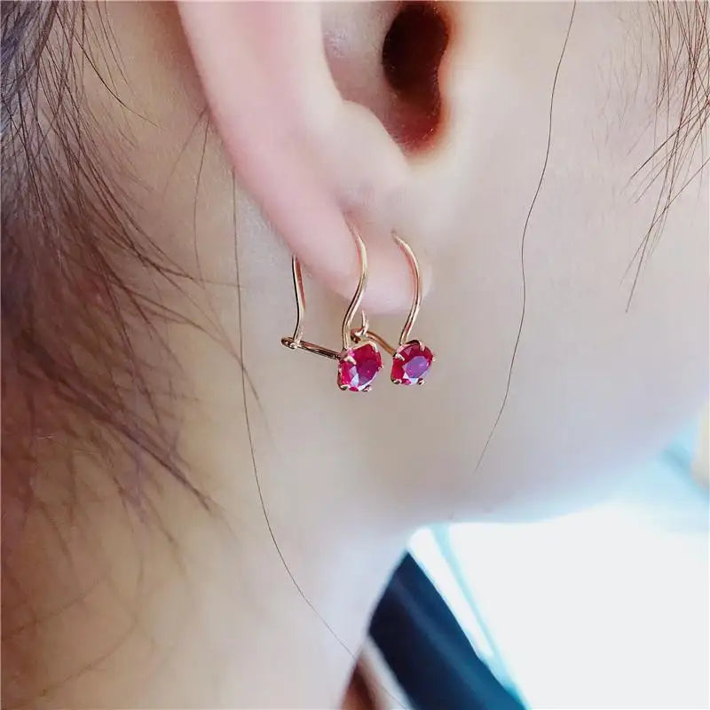 585 purple gold plated 14K rose gold inlaid ruby earrings for women sweet light luxury fashion jewelry to send girlfriend