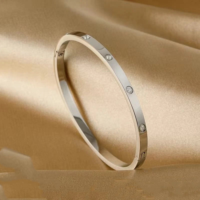 Fashion Stainless Steel Plated 18K Ten Diamond Oval Bracelet Gold Silver Women Couple Holiday Gift Bracelet Party Daily Jewelry