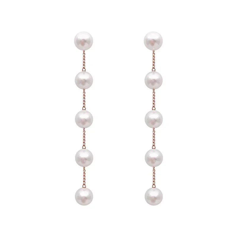 2022 New Trend Simulation Pearl Long Earrings Women's Flower Rhinestone Wedding Pendant Earrings Fashion Korean Jewelry Earrings