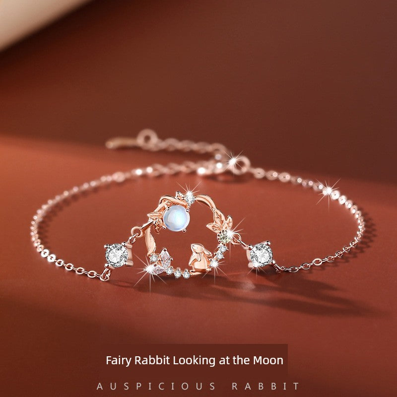 Original Cute Rabbit Girl Chinese Fad New Year Moonstone Earrings