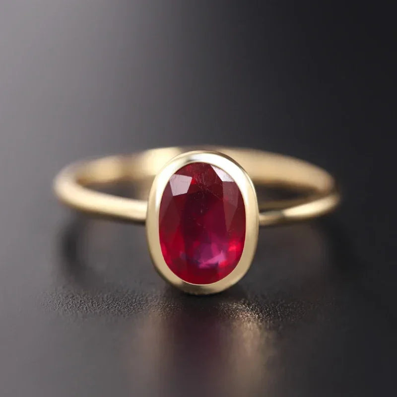 Classic Oval Ruby Rings For Women Elegant Light Luxury Simple Opening Adjustable Wedding Engagement Silver Jewelry Gift