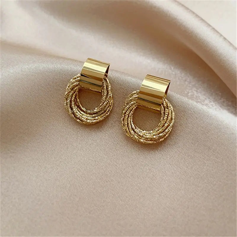 2PC Retro Metal Gold Multi layer Loop Pendant Earrings for Women's Fashion Jewelry Party Daily Wear Matching Accessories-4841