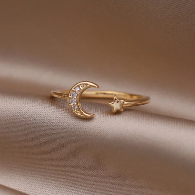 Korea's new fashion jewelry 14K gold plated simple double love crystal ring elegant women's daily opening ring accessories