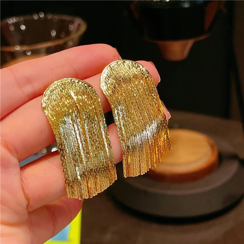 Fashion Statement Earring Long Statement Gold Color Bling Tassel Earrings For Women Female Wedding Daily Pendant Jewelry Gifts