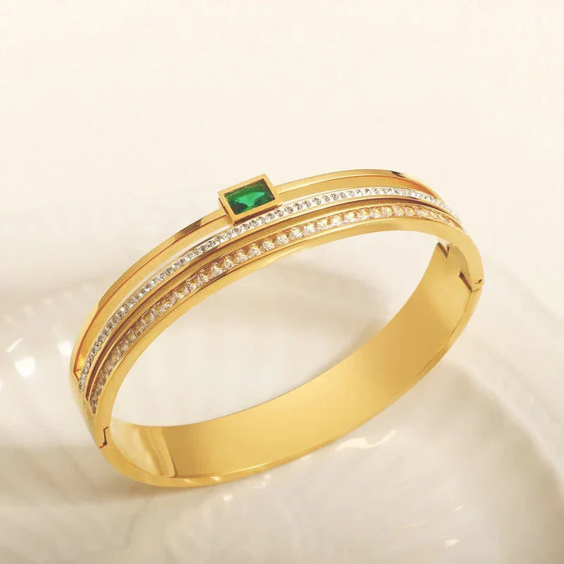 Stainless Steel Inlaid Zirconium Multi-Layer Bracelet For Women Three-Layer Green Zircon Versatile Fashion Bracelet Jewelry