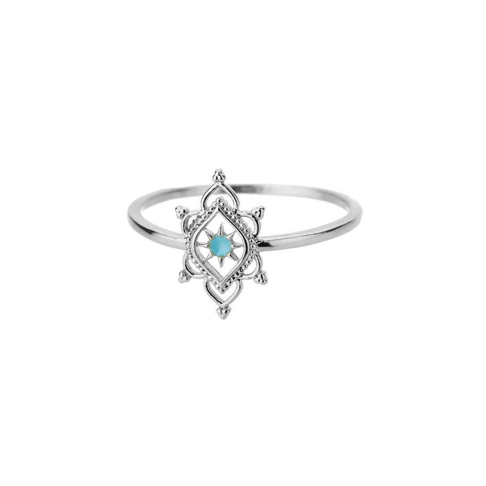 Stainless Steel Lotus Flower Ring for Women Gold Color Vintage Stone Opal Oval Flower Ring Fashion Aesthetic Jewelry Gift