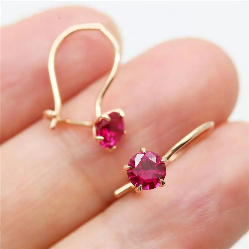 585 purple gold plated 14K rose gold inlaid ruby earrings for women sweet light luxury fashion jewelry to send girlfriend